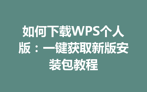 如何下载WPS个人版：一键获取新版安装包教程 一