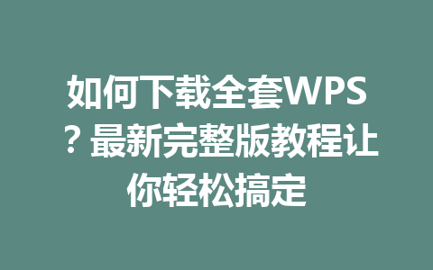 如何下载全套WPS？最新完整版教程让你轻松搞定 一