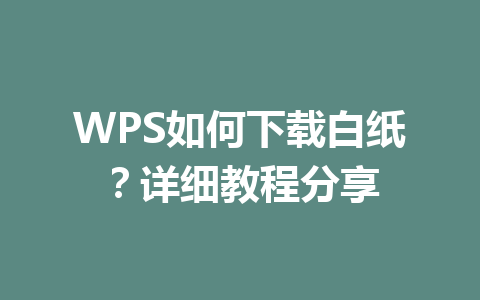 WPS如何下载白纸?详细教程分享 一