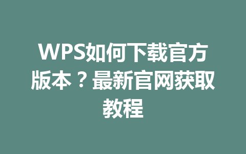 WPS如何下载官方版本?最新官网获取教程 一