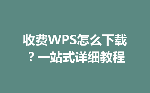 收费WPS怎么下载?一站式详细教程 一