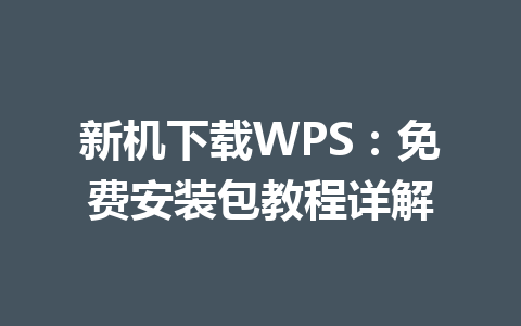 新机下载WPS:免费安装包教程详解 一