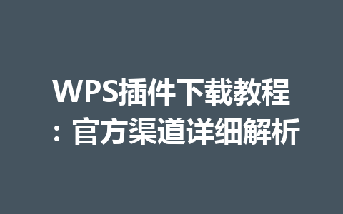 WPS插件下载教程:官方渠道详细解析 一