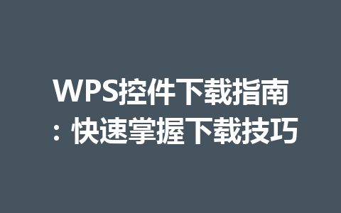 WPS控件下载指南：快速掌握下载技巧 一