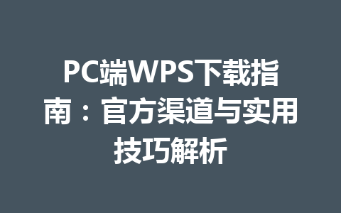 PC端WPS下载指南：官方渠道与实用技巧解析 一